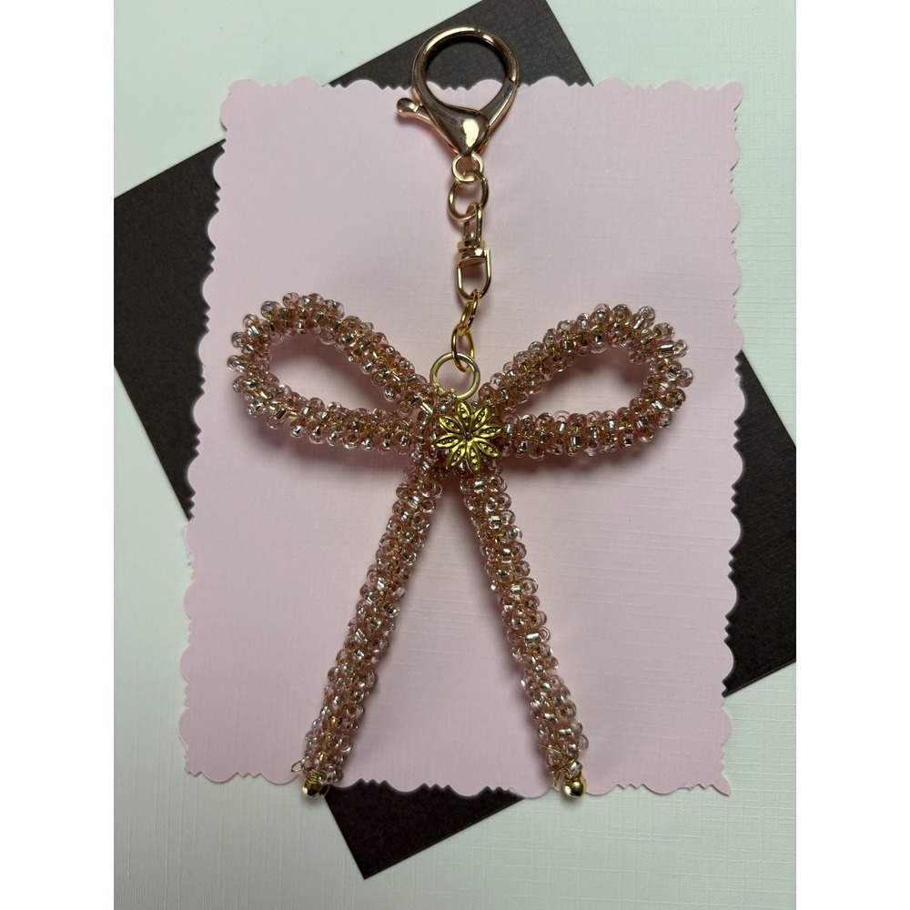 Gold Crystal Beaded Bow Purse Charm | Handcrafted Bag Charm | Keychain Accessory